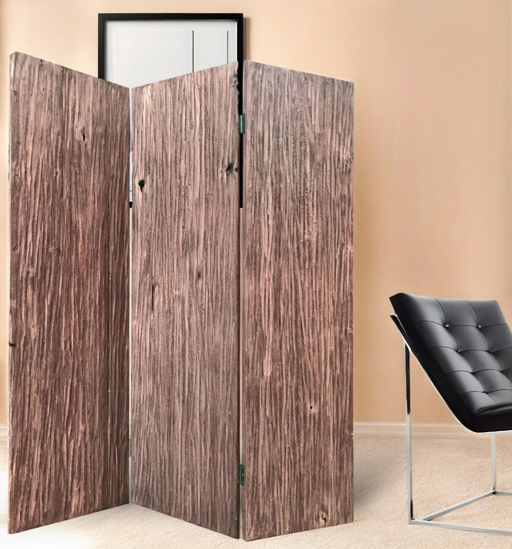 71" Brown Folding Three Panel Screen Room Divider