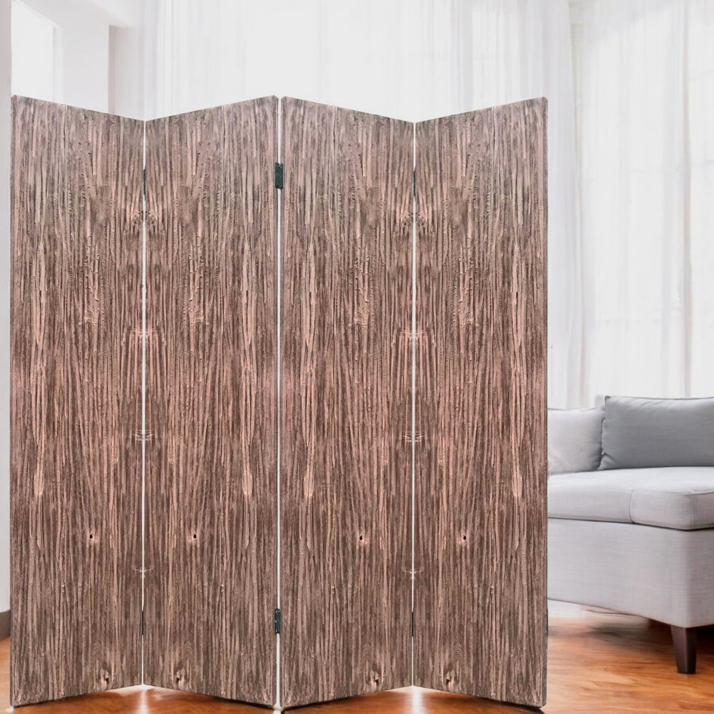 84" Brown Folding Four Panel Screen Room Divider