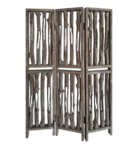 71" Brown Folding Three Panel Screen Room Divider