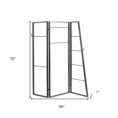 72" Gray Iron Folding Three Panel Screen Room Divider