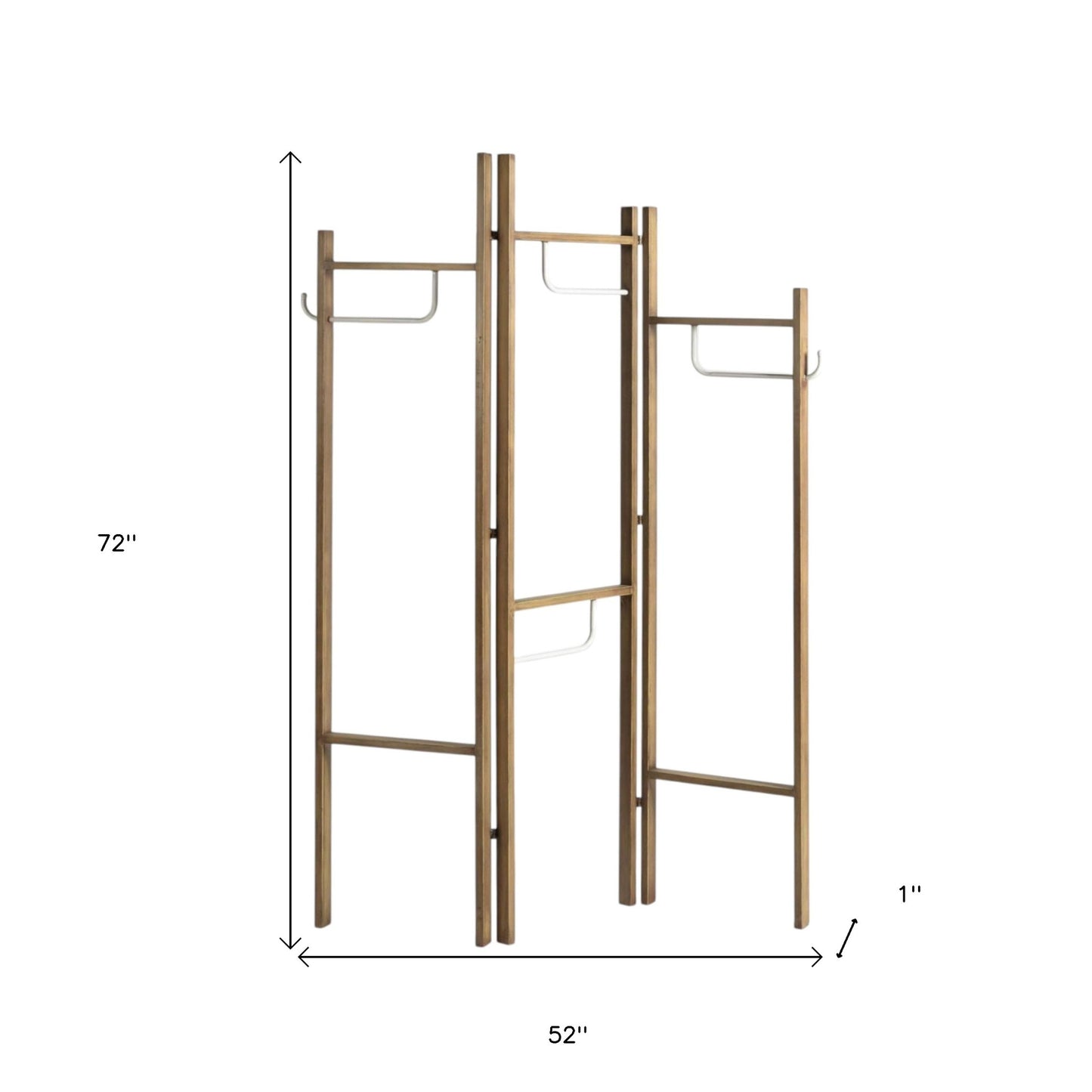 72" Brown Iron Folding Three Panel Screen Room Divider