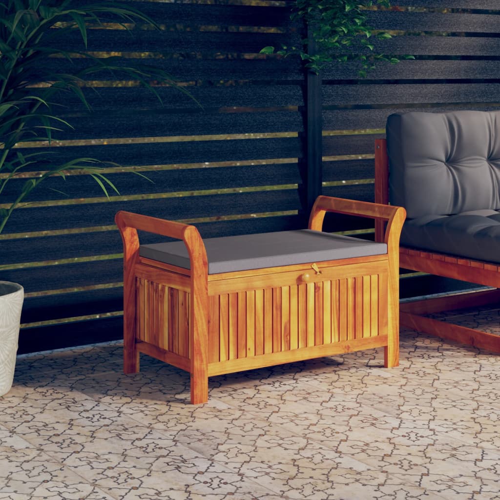 Patio Storage Bench with Cushion 35.8" Solid Wood Acacia