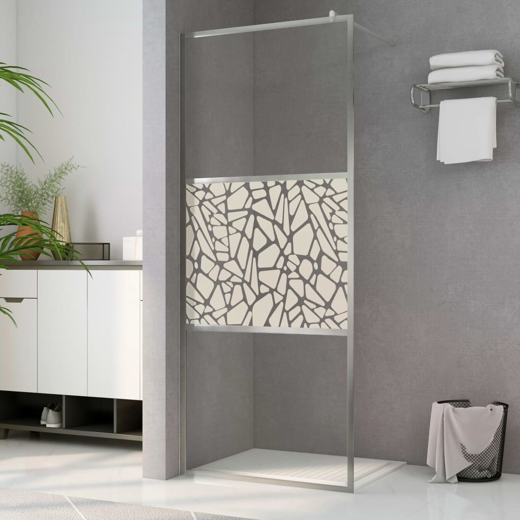 Walk-in Shower Wall ESG Glass with Stone Design 39.4"x76.8"