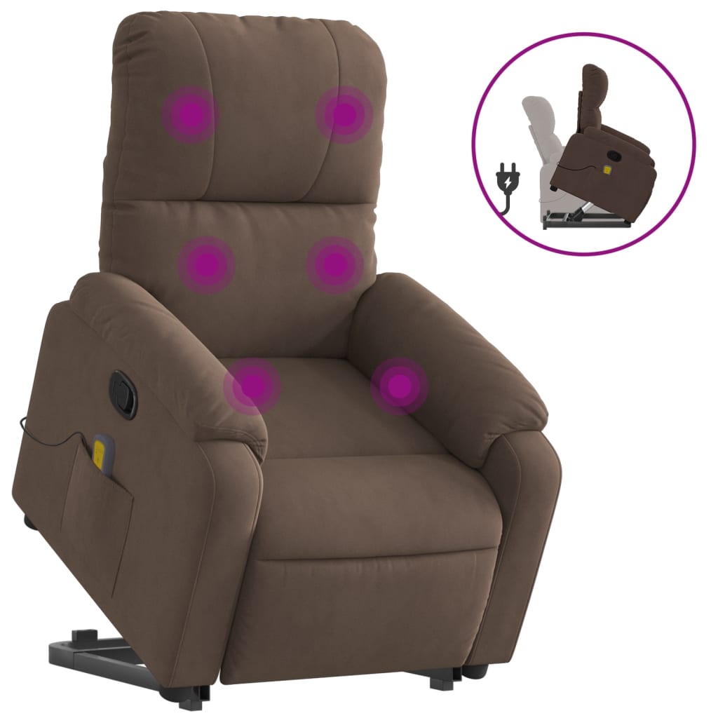 Stand up Massage Recliner Chair Brown Microfiber Fabric