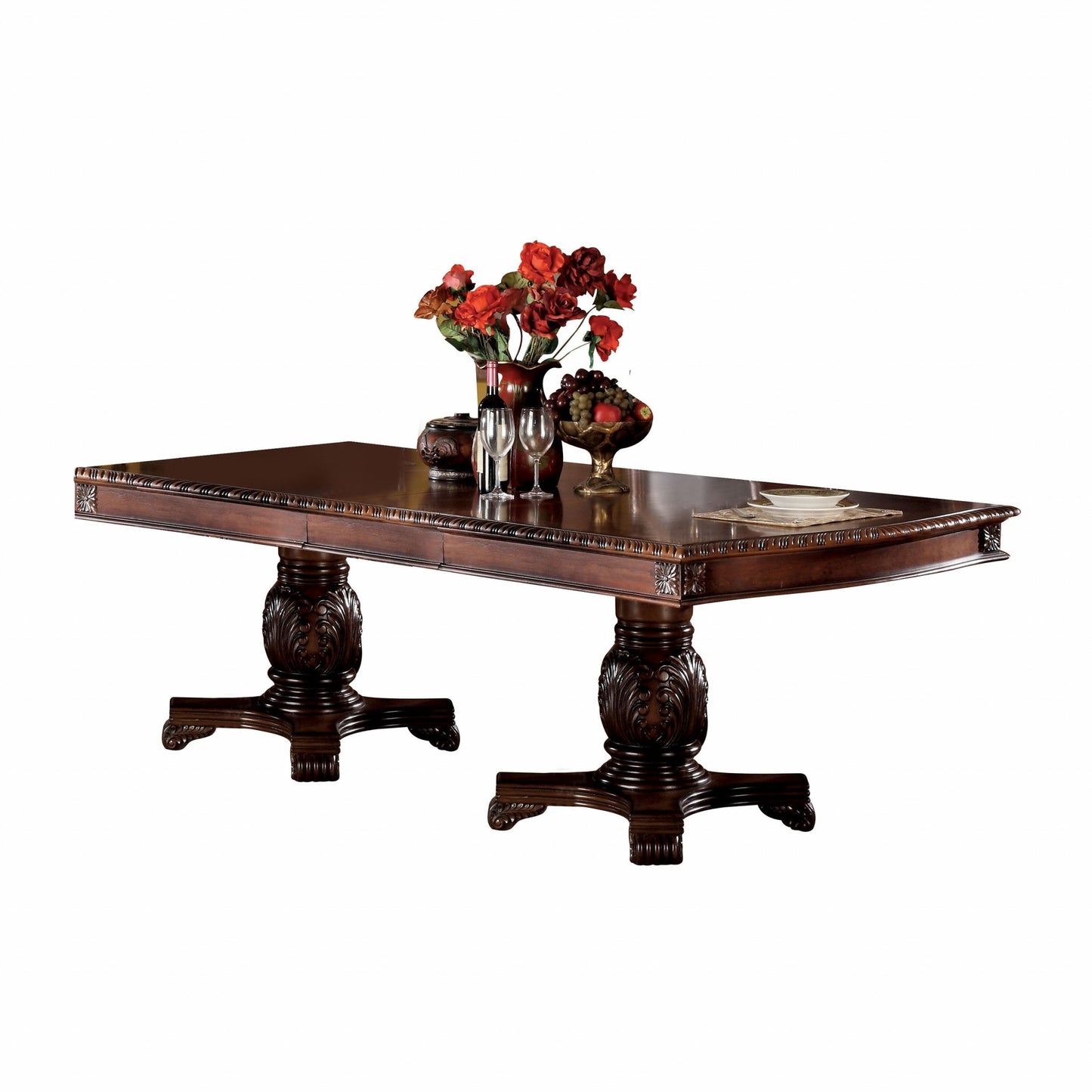 96" Dark Brown Solid Wood And Solid Manufactured Wood Double Pedestal Base Dining Table