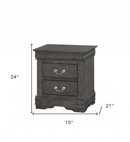 24" Gray Two Drawers Nightstand