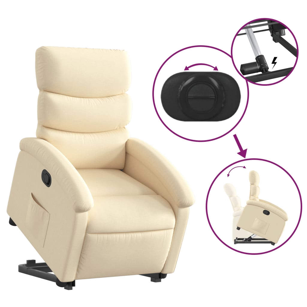 Stand up Recliner Chair Cream Fabric