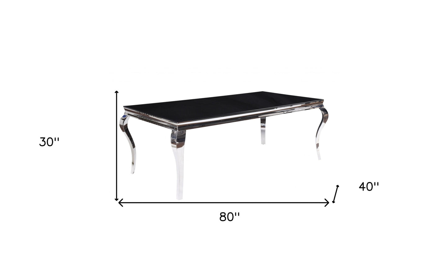 80" Black And White Glass And Stainless Steel Dining Table