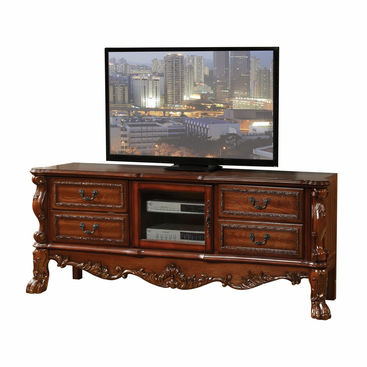 74" Platinum Solid Wood Cabinet Enclosed Storage TV Stand