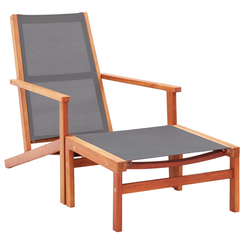 Patio Chair with Footrest Solid Eucalyptus Wood and Textilene