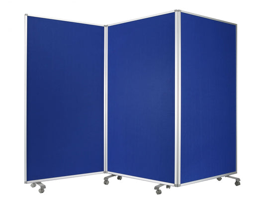 71" Blue Iron Folding Three Panel Screen Room Divider