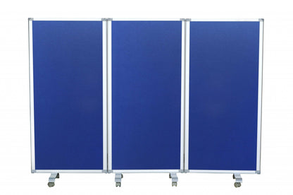 71" Blue Iron Folding Three Panel Screen Room Divider