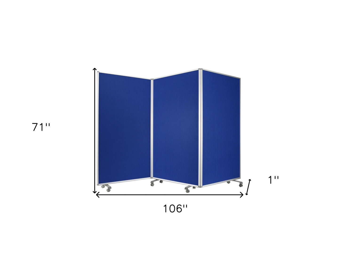 71" Blue Iron Folding Three Panel Screen Room Divider