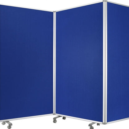 71" Blue Iron Folding Three Panel Screen Room Divider