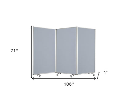 71" Gray Iron Folding Three Panel Screen Room Divider