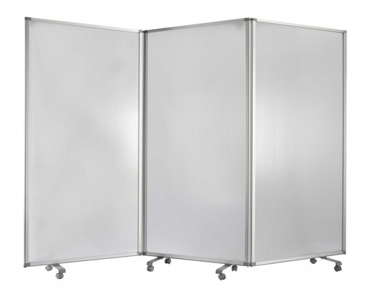 71" White Iron Folding Three Panel Screen Room Divider