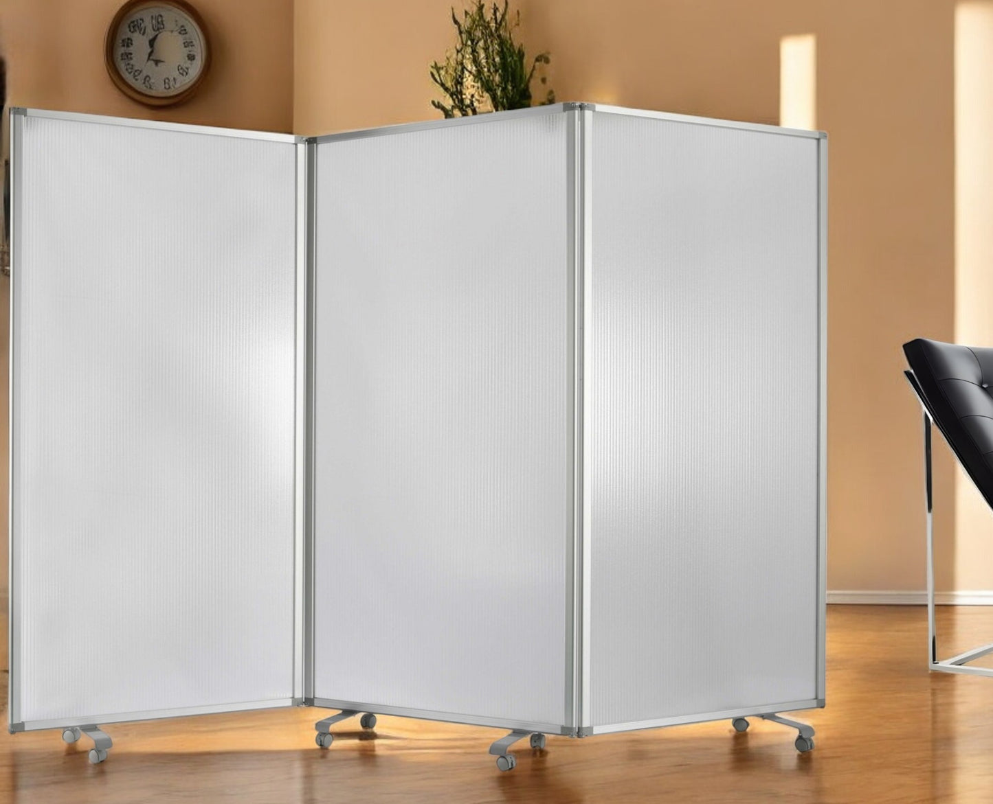 71" White Iron Folding Three Panel Screen Room Divider