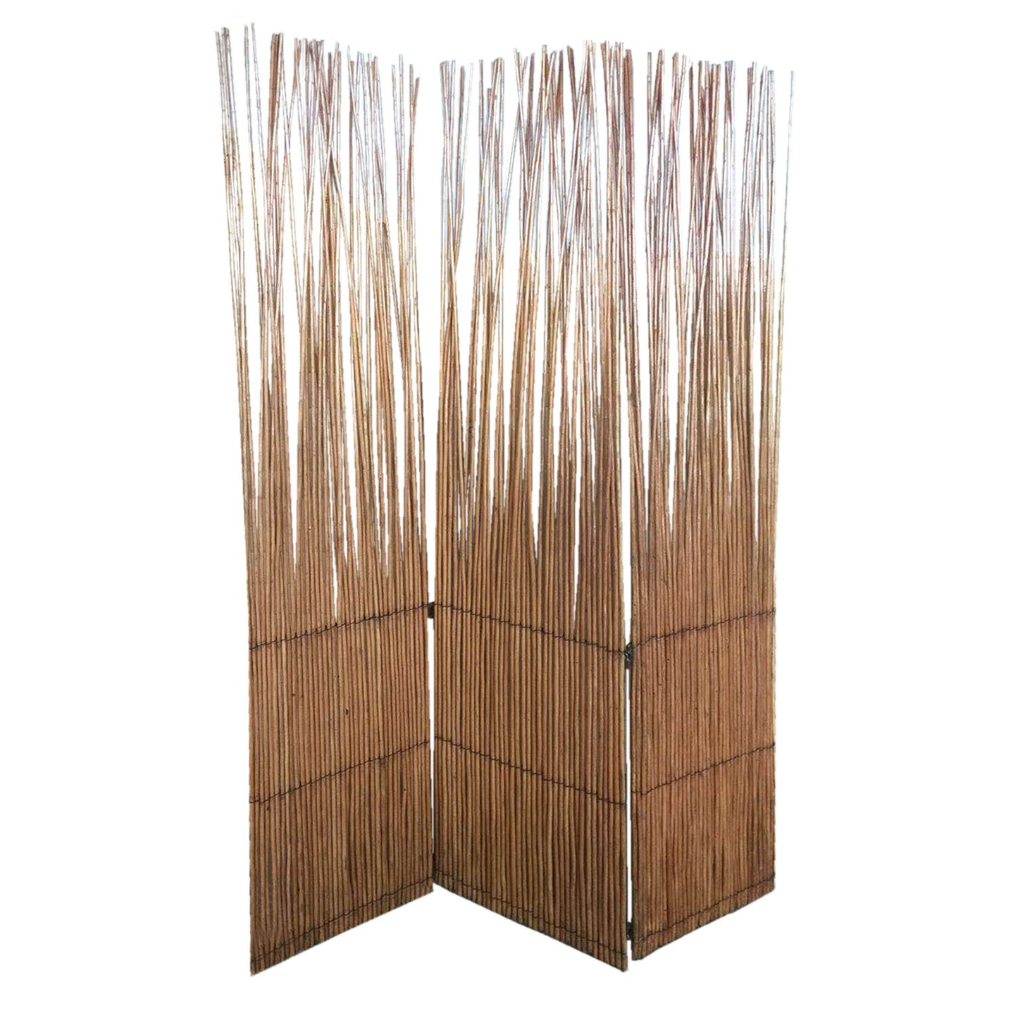 69" Brown Wood and Metal Folding Three Panel Screen Room Divider