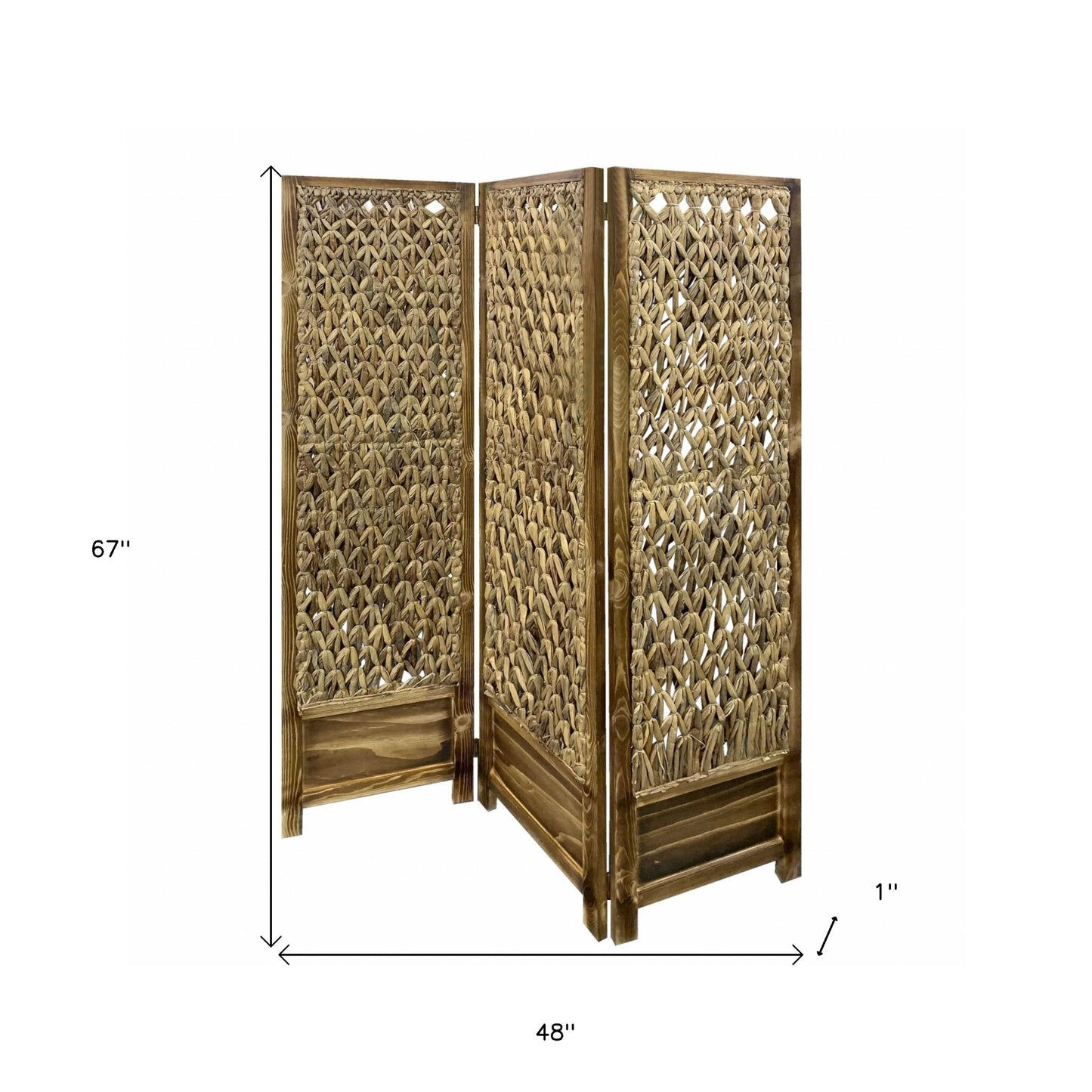 Casual Wood And Seagrass Three Panel Room Divider Screen