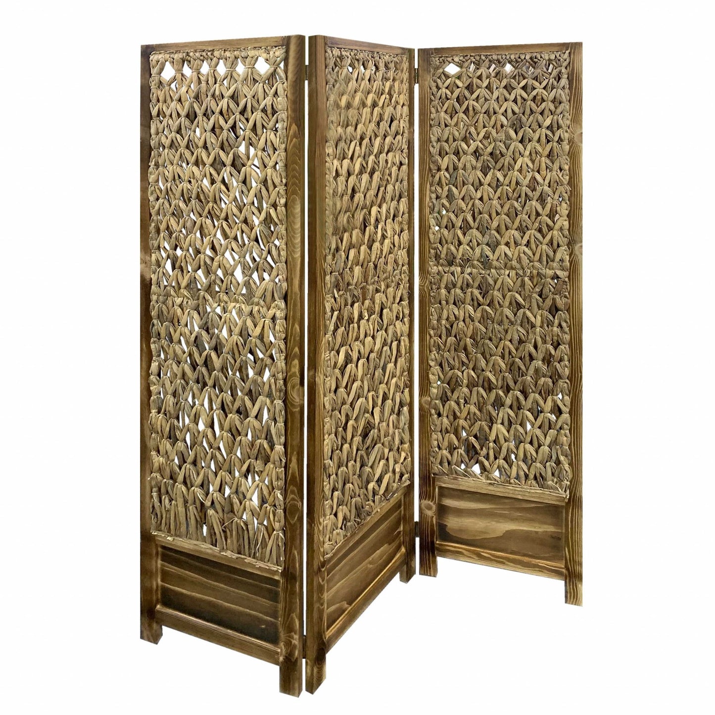 Casual Wood And Seagrass Three Panel Room Divider Screen