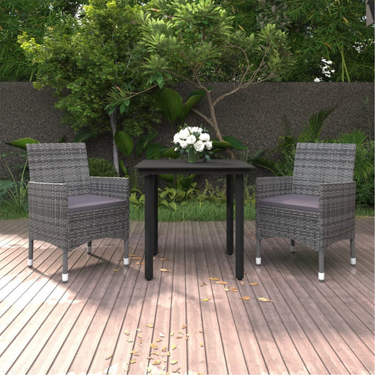 3 Piece Patio Dining Set with Cushions Poly Rattan and Glass