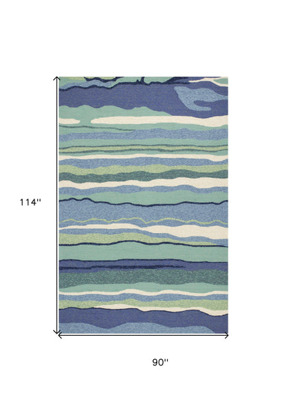 8' X 10' Blue Abstract Waves Indoor Outdoor Area Rug