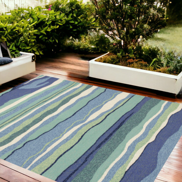 8' X 10' Blue Abstract Waves Indoor Outdoor Area Rug