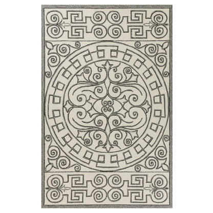 2' X 3' Gray and Ivory Damask Handmade Indoor Outdoor Area Rug