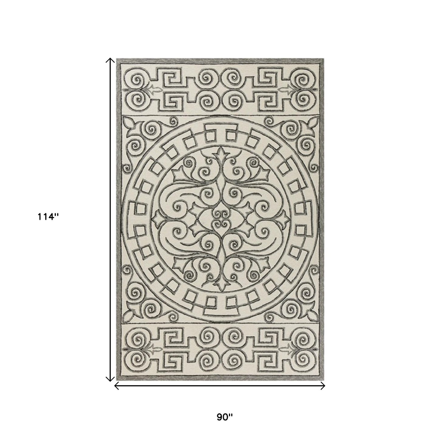 2' X 3' Gray and Ivory Damask Handmade Indoor Outdoor Area Rug