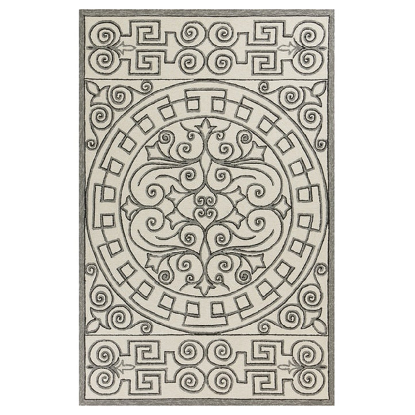 2' X 3' Gray and Ivory Damask Handmade Indoor Outdoor Area Rug