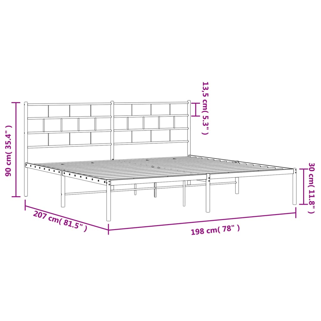 Metal Bed Frame without Mattress with Headboard White 76"x79.9"