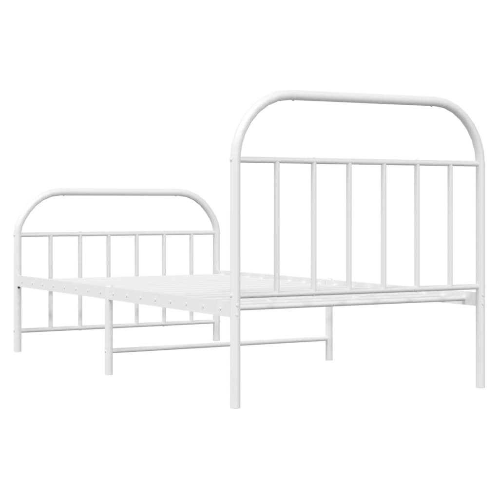 Metal Bed Frame without Mattress with Footboard White 39.4"x74.8"