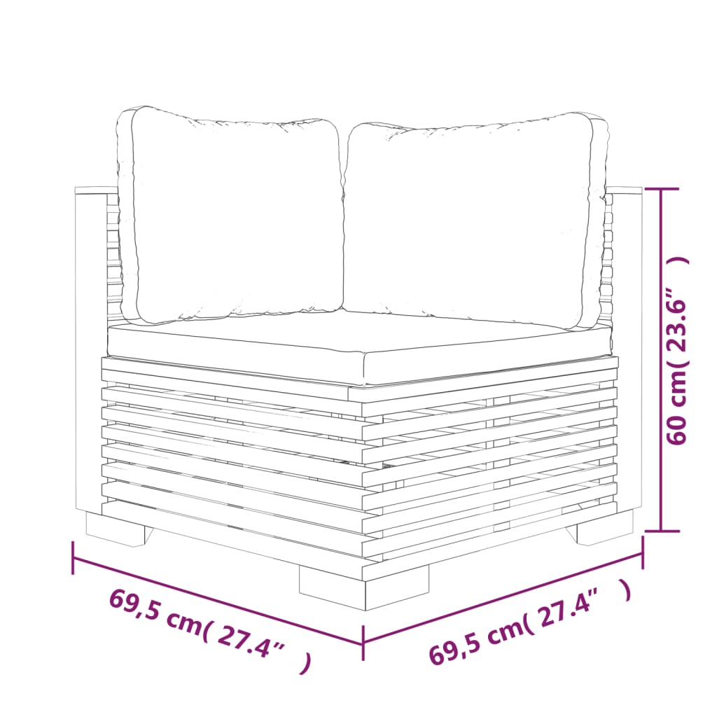 Patio Corner Sofas with Cushions 2 pcs Solid Wood Teak