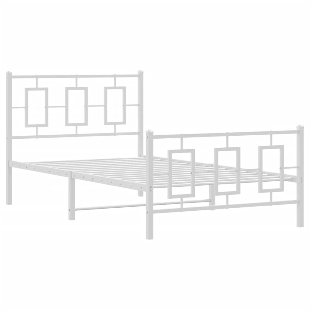 Metal Bed Frame without Mattress with Footboard White 39.4"x78.7"