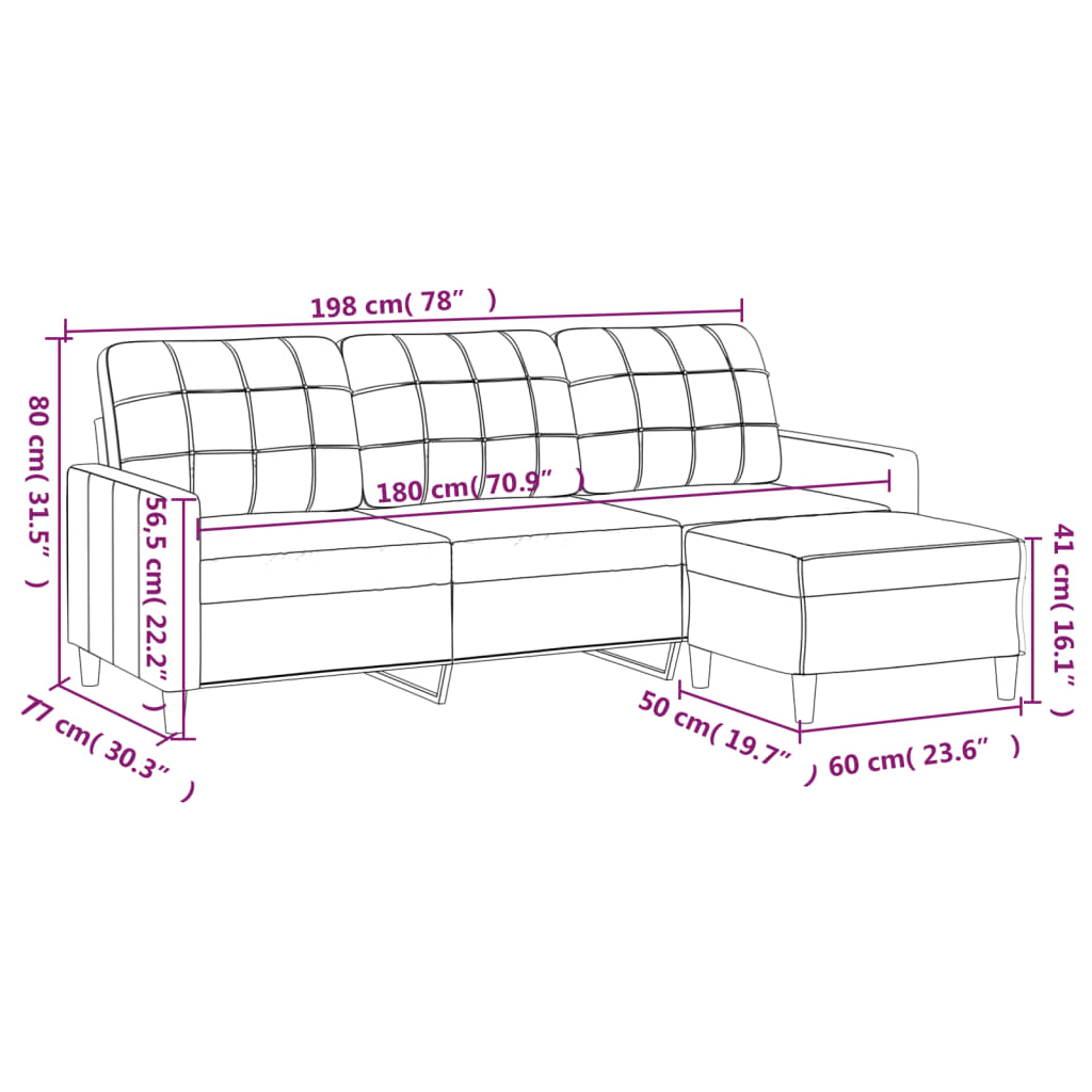 3-Seater Sofa with Footstool Light Gray 70.9" Fabric