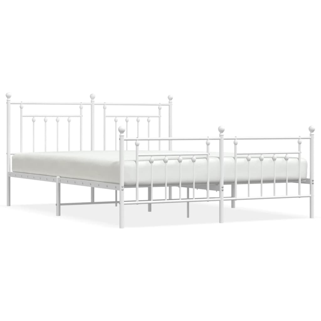 Metal Bed Frame without Mattress with Footboard White 72"x83.9"