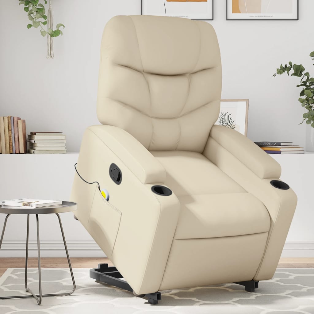 Stand up Massage Recliner Chair Cream Faux Leather