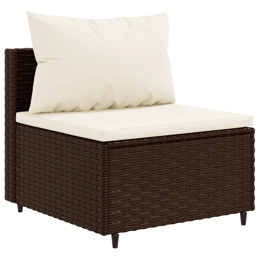 5 Piece Patio Lounge Set with Cushions Brown Poly Rattan