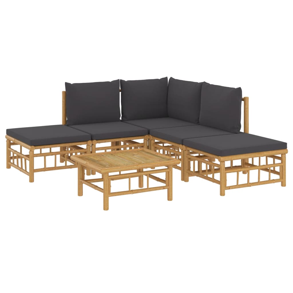 6 Piece Patio Lounge Set with Dark Gray Cushions Bamboo