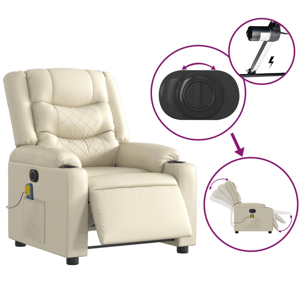 Electric Massage Recliner Chair Cream Faux Leather