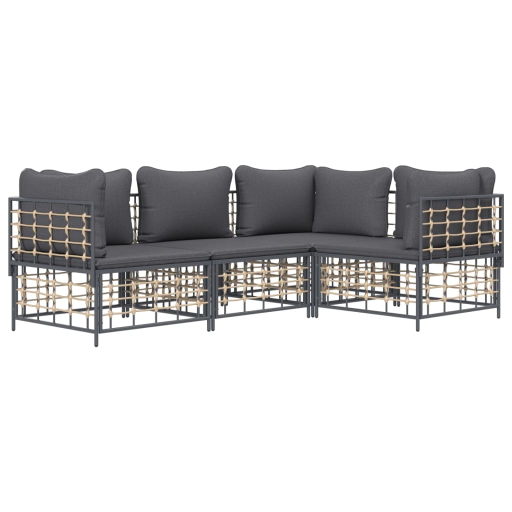 4 Piece Patio Lounge Set with Cushions Anthracite Poly Rattan