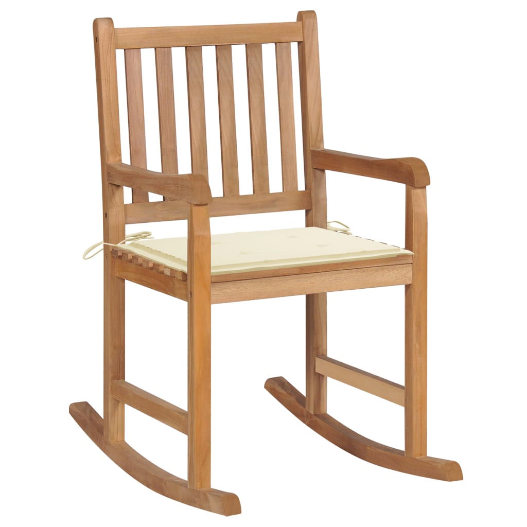 Rocking Chair with Beige Cushion Solid Teak Wood