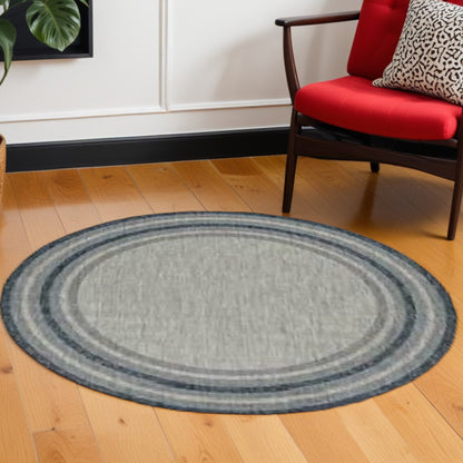 8' X 11' Blue and Gray Striped Indoor Outdoor Area Rug