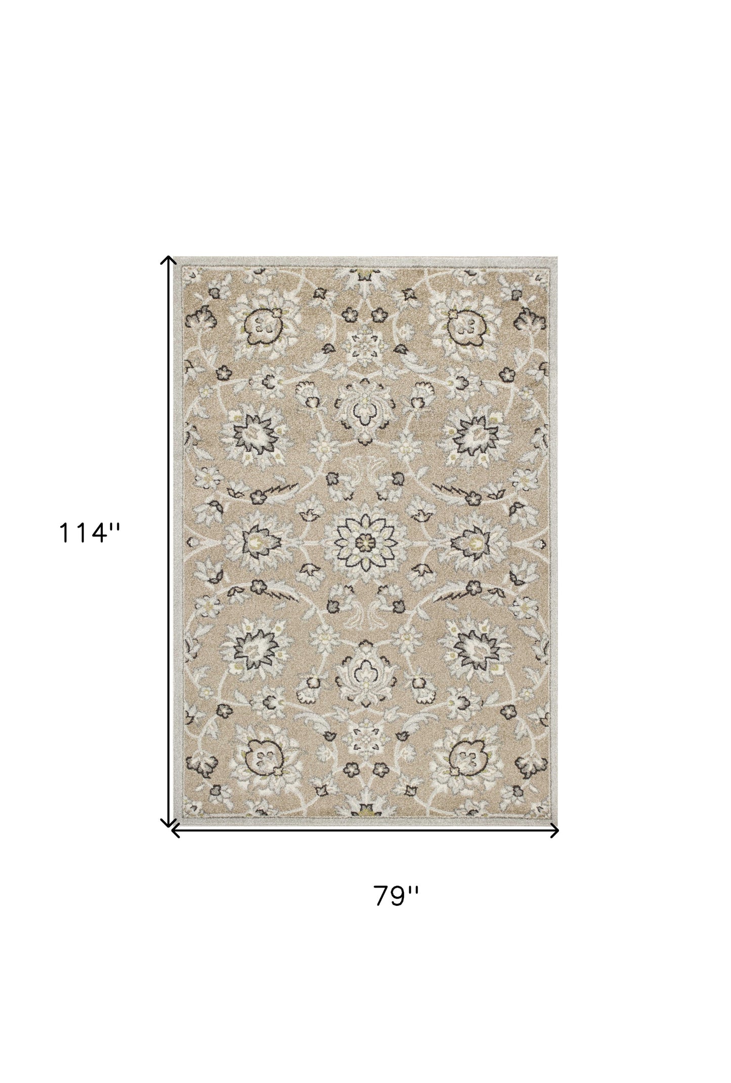 7' X 10' Gray And Ivory Floral Indoor Outdoor Area Rug