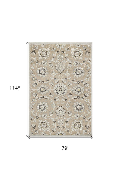 7' X 10' Gray And Ivory Floral Indoor Outdoor Area Rug