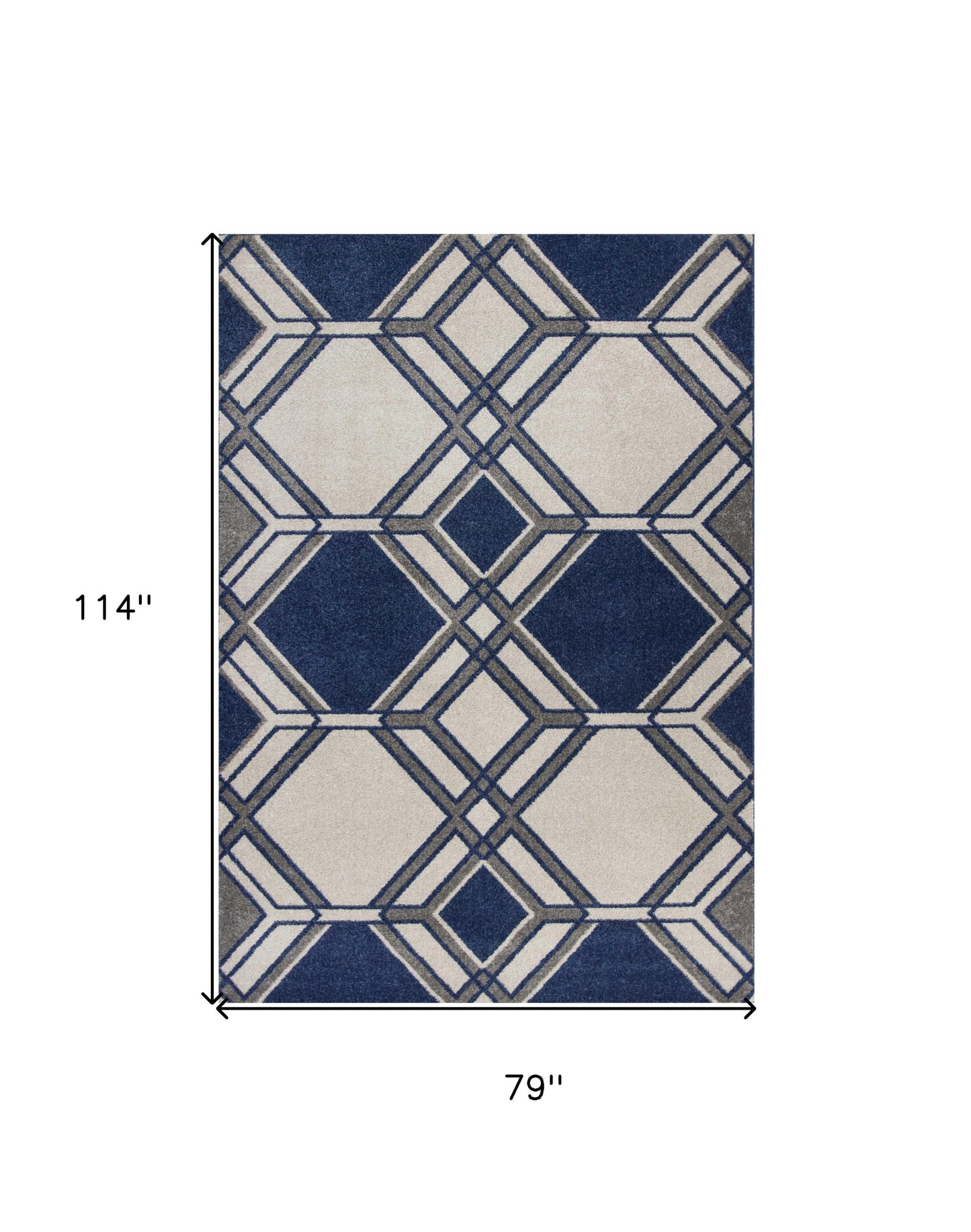 7' X 10' Ivory and Blue Geometric Indoor Outdoor Area Rug