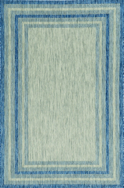 8' X 11' Blue and Gray Striped Indoor Outdoor Area Rug