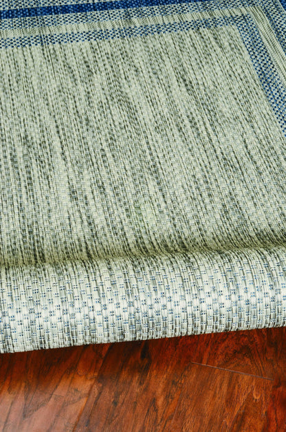 8' X 11' Blue and Gray Striped Indoor Outdoor Area Rug