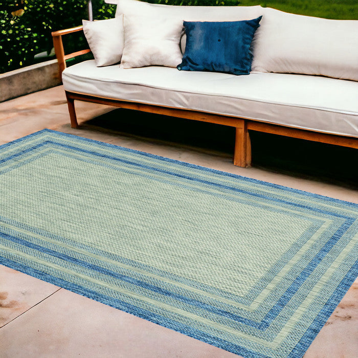 8' X 11' Blue and Gray Striped Indoor Outdoor Area Rug