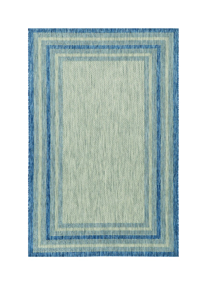 8' X 11' Blue and Gray Striped Indoor Outdoor Area Rug